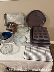 MaxSold Auction: Bakeware & Kitchen Set with Glass Casseroles, Knife Block, Colander - Central Saanich (British Columbia, Canada) PARTNER MANAGED Moving Online Auction - Butler Crescent