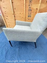 MaxSold Auction: Mid-Century Modern Light Gray Fabric Accent Chair with Black Metal Legs - Central Saanich (British Columbia, Canada) PARTNER MANAGED Moving Online Auction - Butler Crescent