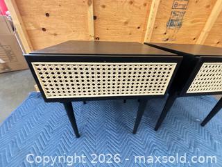 MaxSold Auction: Pair of Mid-Century Modern Black & Natural Rattan Nightstands - Central Saanich (British Columbia, Canada) PARTNER MANAGED Moving Online Auction - Butler Crescent