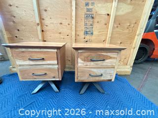 MaxSold Auction: Pair of Solid Wood Nightstands with Metal X-Base - Central Saanich (British Columbia, Canada) PARTNER MANAGED Moving Online Auction - Butler Crescent