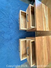 MaxSold Auction: Pair of Solid Wood Nightstands with Metal X-Base - Central Saanich (British Columbia, Canada) PARTNER MANAGED Moving Online Auction - Butler Crescent