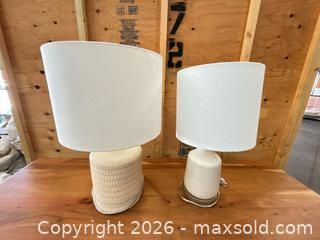 MaxSold Auction: Pair of White Ceramic Table Lamps with Drum Shades - Central Saanich (British Columbia, Canada) PARTNER MANAGED Moving Online Auction - Butler Crescent