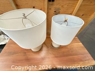 MaxSold Auction: Pair of White Ceramic Table Lamps with Drum Shades - Central Saanich (British Columbia, Canada) PARTNER MANAGED Moving Online Auction - Butler Crescent