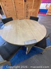 MaxSold Auction: Round Wood Dining Table with 4 Upholstered Chairs - Central Saanich (British Columbia, Canada) PARTNER MANAGED Moving Online Auction - Butler Crescent