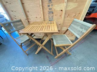 MaxSold Auction: Scandinavian Solid Wood Bistro Table with 2 Beige Rope Chairs - Central Saanich (British Columbia, Canada) PARTNER MANAGED Moving Online Auction - Butler Crescent