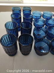 MaxSold Auction: Blue Pressed Ribbed Glass 24-Piece Set - Arvada (Colorado, USA) SELLER MANAGED Moving Online Auction - W 54th Lane
