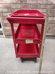 MaxSold Auction: Red Steel 3-Tier Tool / Utility Cart with Casters - Arvada (Colorado, USA) SELLER MANAGED Moving Online Auction - W 54th Lane
