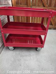 MaxSold Auction: Red Steel 3-Tier Tool / Utility Cart with Casters - Arvada (Colorado, USA) SELLER MANAGED Moving Online Auction - W 54th Lane
