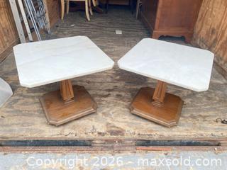 MaxSold Auction: Pair of Vintage Marble Top End/Side Tables with Wood Bases - Tiverton (Rhode Island, USA) SELLER MANAGED Reseller Online Auction - Main Road