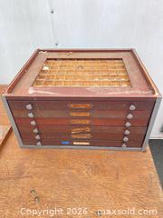 MaxSold Auction: Watch Parts Organizer Cabinet with Labeled Wooden Trays - Tiverton (Rhode Island, USA) SELLER MANAGED Reseller Online Auction -  Main Road