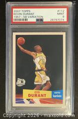 MaxSold Auction: Kevin Durant 2007 Topps Variation Card #112 Rookie Card Graded 9 - Ajax (Ontario, Canada) SELLER MANAGED Reseller Online Auction - Harwood Ave. N (STORAGE)