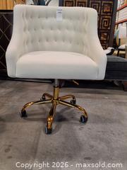 MaxSold Auction: Tufted Barrel-Back Office Chair, White Fabric, Gold Metal Base - Flower Mound (Texas, USA) PARTNER MANAGED Estate Sale Online Auction - International Parkway