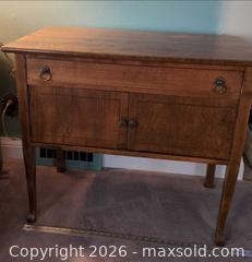 MaxSold Auction: Antique Solid Wood Medium Brown Console Table with 1 Drawer & 2 doors  - Brantford (Ontario, Canada) SELLER MANAGED Estate Sale Online Auction - Baldwin Avenue PART 1