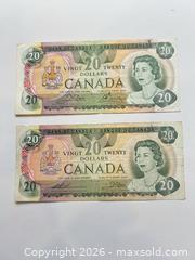 MaxSold Auction: 2 Canadian $20 dollar bills  - Toronto (Ontario, Canada) SELLER MANAGED Downsizing Online Auction -  Longboat Avenue