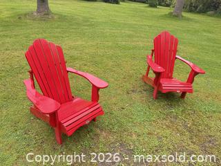 MaxSold Auction: Leisure Line Red Wooden Adirondack Chairs, Set of 2 - Leeds And The Thousand Islands (Ontario, Canada) SELLER MANAGED Moving Online Auction - Chisamore Point Road