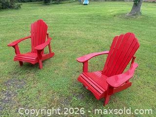 MaxSold Auction: Leisure Line Red Wooden Adirondack Chairs, Set of 2 - Leeds And The Thousand Islands (Ontario, Canada) SELLER MANAGED Moving Online Auction - Chisamore Point Road