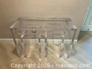 MaxSold Auction: Acrylic Console Table and Two Acrylic Banquets, Set of 3 - Miami (Florida, USA) PARTNER MANAGED Downsizing Online Auction - North West 5th Street (STORAGE)
