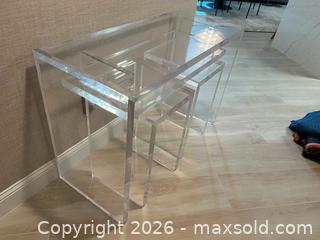 MaxSold Auction: Acrylic Console Table and Two Acrylic Banquets, Set of 3 - Miami (Florida, USA) PARTNER MANAGED Downsizing Online Auction - North West 5th Street (STORAGE)