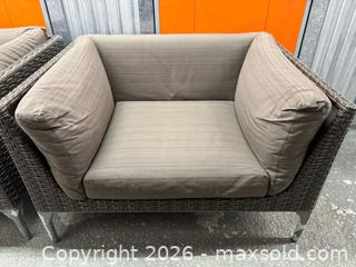 MaxSold Auction: Dedon Mu Outdoor Collection Woven Seating (5 Pieces) with cushions. - Miami (Florida, USA) PARTNER MANAGED Downsizing Online Auction - North West 5th Street (STORAGE)