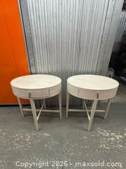 MaxSold Auction: Pair of Bernhardt East Hampton Oval Nightstands, Cerused Linen - Miami (Florida, USA) PARTNER MANAGED Downsizing Online Auction - North West 5th Street (STORAGE)