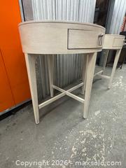 MaxSold Auction: Pair of Bernhardt East Hampton Oval Nightstands, Cerused Linen - Miami (Florida, USA) PARTNER MANAGED Downsizing Online Auction - North West 5th Street (STORAGE)