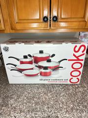 MaxSold Auction: Cooks 10-Piece Red Nonstick Ceramic Cookware Set - San Jose (California, USA) PARTNER MANAGED Estate Sale Online Auction -  E Humboldt