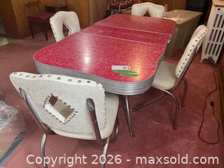MaxSold Auction: Mid-Century Modern Retro Style Red Formica Dining Table and Chairs Set - Kingston (Ontario, Canada) PARTNER MANAGED Downsizing Online Auction - Princess Street (STORAGE)