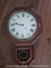 MaxSold Auction: Antique Vintage Wooden Wall Clock with Pendulum & Roman Numerals - Fuquay-Varina (North Carolina, USA) PARTNER MANAGED Downsizing Online Auction - Dairy Glen Drive