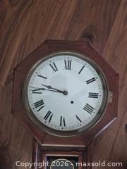 MaxSold Auction: Antique Vintage Wooden Wall Clock with Pendulum & Roman Numerals - Fuquay-Varina (North Carolina, USA) PARTNER MANAGED Downsizing Online Auction - Dairy Glen Drive