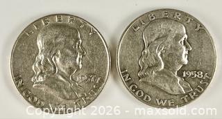 MaxSold Auction: Two Franklin U.S. Silver Half Dollars - Campbell (California, USA) PARTNER MANAGED Estate Sale Online Auction -  Dell Avenue