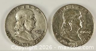 MaxSold Auction: Two Franklin U.S. Silver Half Dollars - Campbell (California, USA) PARTNER MANAGED Estate Sale Online Auction -  Dell Avenue