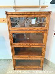 MaxSold Auction: Oak Barrister Bookcase, 4-Tier, Etched Leaded Glass - Saanich (British Columbia, Canada) PARTNER MANAGED Downsizing Online Auction - Marsett Place