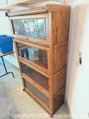MaxSold Auction: Oak Barrister Bookcase, 4-Tier, Etched Leaded Glass - Saanich (British Columbia, Canada) PARTNER MANAGED Downsizing Online Auction - Marsett Place