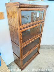 MaxSold Auction: Oak Barrister Bookcase, 4-Tier, Etched Leaded Glass - Saanich (British Columbia, Canada) PARTNER MANAGED Downsizing Online Auction - Marsett Place