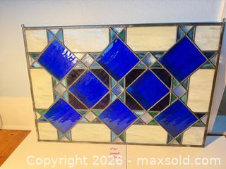 MaxSold Auction: Large Geometric Stained Glass Panel, Cobalt Blue & Green - Bremerton (Washington, USA) SELLER MANAGED Estate Sale Online Auction - Burwell Street