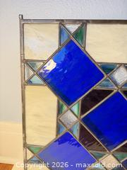 MaxSold Auction: Large Geometric Stained Glass Panel, Cobalt Blue & Green - Bremerton (Washington, USA) SELLER MANAGED Estate Sale Online Auction - Burwell Street