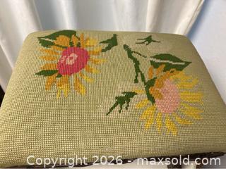 MaxSold Auction: Antique Victorian Walnut Figural Flowers Needlepoint Footstool Ottoman - Campbell (California, USA) SELLER MANAGED Downsizing Online Auction - Dell Avenue