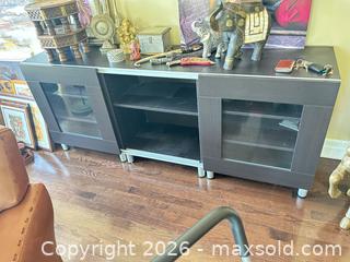MaxSold Auction: Dark Brown TV Stand Media Console with Glass Doors - Toronto (Ontario, Canada) SELLER MANAGED Estate Sale Online Auction - Burnhamthorpe Crescent (CONDO)