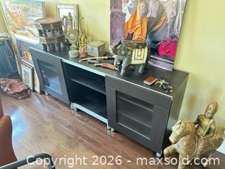 MaxSold Auction: Dark Brown TV Stand Media Console with Glass Doors - Toronto (Ontario, Canada) SELLER MANAGED Estate Sale Online Auction - Burnhamthorpe Crescent (CONDO)