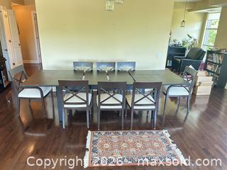 MaxSold Auction: Expandable Dark Brown Dining Table with Upholstered Chairs, 10+ Seater - Toronto (Ontario, Canada) SELLER MANAGED Estate Sale Online Auction - Burnhamthorpe Crescent (CONDO)