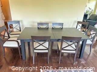 MaxSold Auction: Expandable Dark Brown Dining Table with Upholstered Chairs, 10+ Seater - Toronto (Ontario, Canada) SELLER MANAGED Estate Sale Online Auction - Burnhamthorpe Crescent (CONDO)