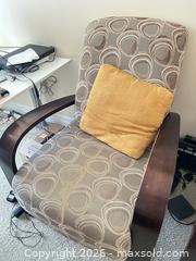 MaxSold Auction: Pair of Beige/Taupe Geometric Fabric Armchairs with Wooden Arms - Toronto (Ontario, Canada) SELLER MANAGED Estate Sale Online Auction - Burnhamthorpe Crescent (CONDO)