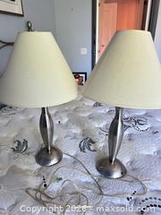 MaxSold Auction: Pair of Brushed Nickel Table Lamps with Beige Fabric Shades - Toronto (Ontario, Canada) SELLER MANAGED Estate Sale Online Auction - Burnhamthorpe Crescent (CONDO)