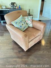 MaxSold Auction: Tan Leather & Suede Armchair with Nailhead Trim - Toronto (Ontario, Canada) SELLER MANAGED Estate Sale Online Auction - Burnhamthorpe Crescent (CONDO)