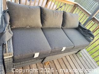 MaxSold Auction: Gray Wicker/Resin Outdoor 3-Seat Sofa Daybed with Canopy - Brantford (Ontario, Canada) SELLER MANAGED Estate Sale Online Auction - Osborn Avenue
