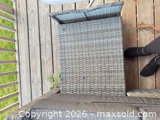 MaxSold Auction: Gray Wicker/Resin Outdoor 3-Seat Sofa Daybed with Canopy - Brantford (Ontario, Canada) SELLER MANAGED Estate Sale Online Auction - Osborn Avenue