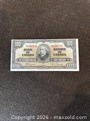 MaxSold Auction: Bank of Canada - $100 note - 1937 - Gananoque (Ontario, Canada) SELLER MANAGED Downsizing Online Auction -Elmwood Drive