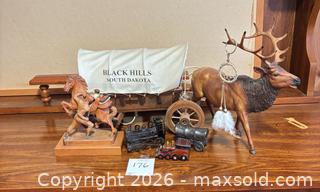 MaxSold Auction: Wooden Covered Wagon Lamp with Western Collectible Miniatures - Castro Valley (California, USA) PARTNER MANAGED Estate Sale Online Auction - Dunnigan Court