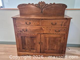MaxSold Auction: Antique Oak Buffet / Sideboard — 3 Drawers, 2-Door Cabinet - Gananoque (Ontario, Canada) SELLER MANAGED Downsizing Online Auction - Elmwood Drive