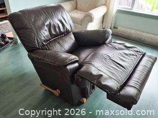 MaxSold Auction: Dark Brown Genuine Leather Recliner Armchair with Manual Lever - Gananoque (Ontario, Canada) SELLER MANAGED Downsizing Online Auction - Elmwood Drive